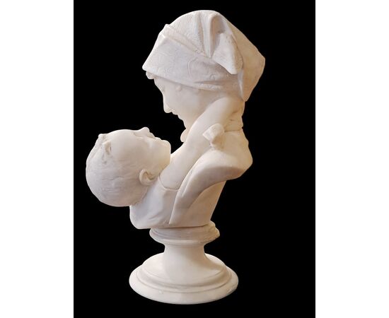 " AMORE MATERNO " - SCULTURA IN ALABASTRO - EMILIO FIASCHI (1858 - 1941)