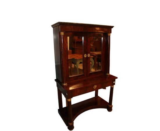 Cabinet Francese di Metà 1800 stile Impero in mogano e piuma di mogano