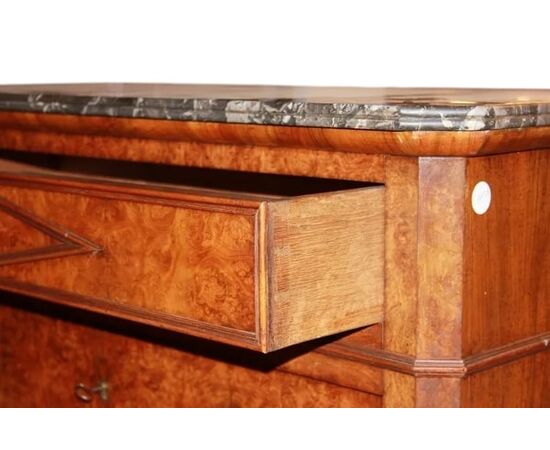 Secretaire Francese del 1800 Stile Impero In Radica di Olmo con Marmo Nero