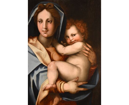 Madonna con bambino, Bottega di Andrea del Sarto, pseudonimo di Andrea d'Agnolo di Francesco (Firenze 1486 - 1530) Attribuibile a Jacopo di Giovanni di Francesco, detto Jacone (Firenze, 1492 - 1554)