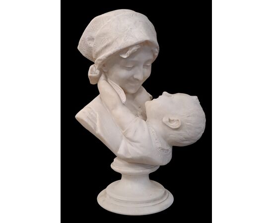 " AMORE MATERNO " - SCULTURA IN ALABASTRO - EMILIO FIASCHI (1858 - 1941)
