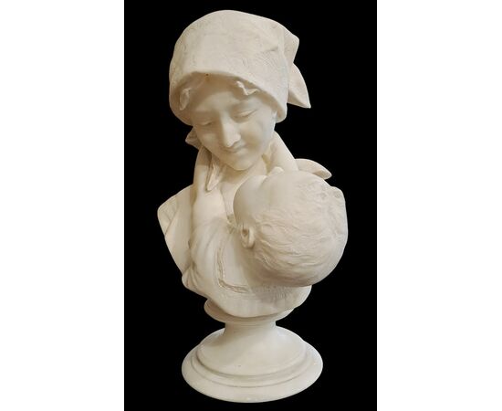 " AMORE MATERNO " - SCULTURA IN ALABASTRO - EMILIO FIASCHI (1858 - 1941)