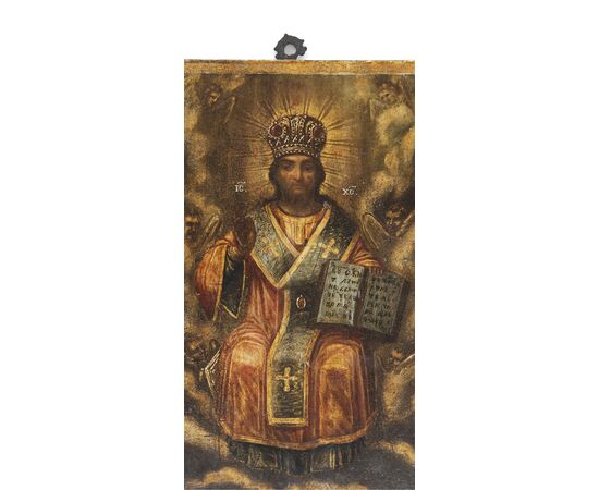 Icona in legno con Cristo Pantocratore - Russia XIX secolo