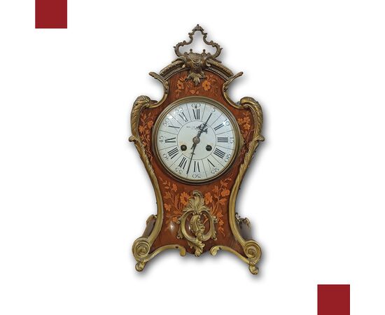 OROLOGIO INTARSIATO CON BRONZI PRIMI DEL XIX SECOLO