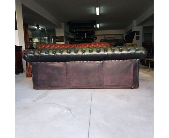 Divano 3 posti chesterfield club vintage inglese originale in pelle verde 