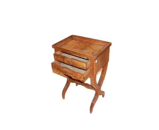 Tavolino da Lavoro Con Piano A Vassoio Francese In Legno di Noce 1800