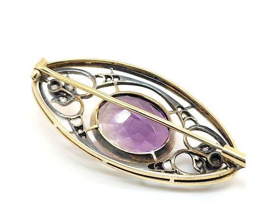 SPILLA  AMETISTA ORO E ARGENTO