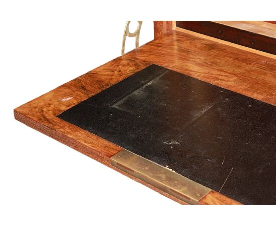 Secretaire Francese del 1800 Stile Impero In Radica di Olmo con Marmo Nero
