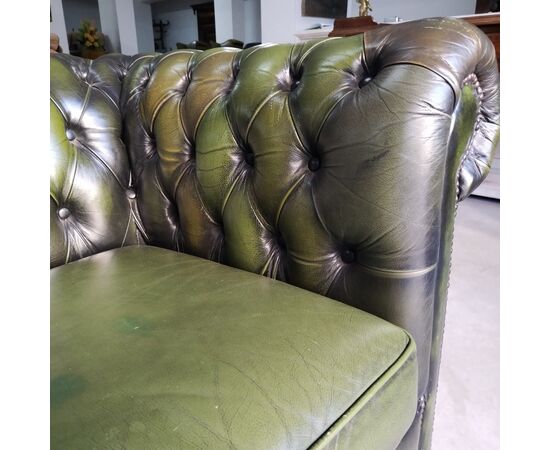 Divano 3 posti chesterfield club vintage inglese originale in pelle verde 