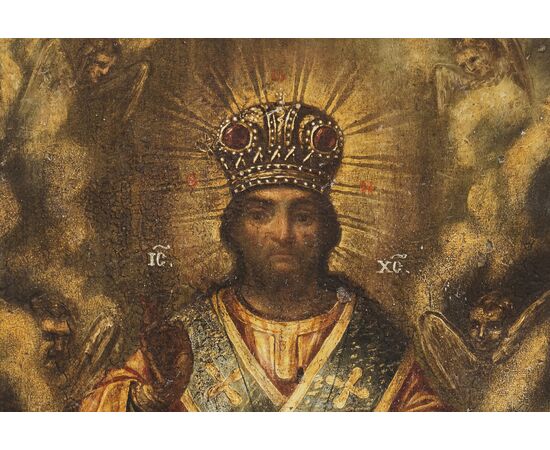 Icona in legno con Cristo Pantocratore - Russia XIX secolo