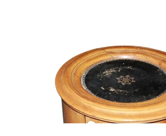 Mobiletto Comodino A Cilindro Francese in Legno di Mogano Biondo 1800