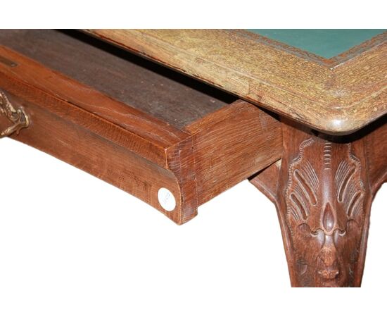 Tavolo Scrivania Con Piano in Pelle in Legno di Rovere Stile Provenzale 1800