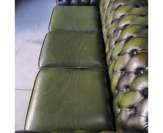 Divano 3 posti chesterfield club vintage inglese originale in pelle verde 