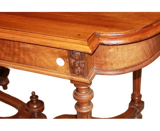 Tavolo da salotto con cassetto stile Luigi XVI in noce del 1800