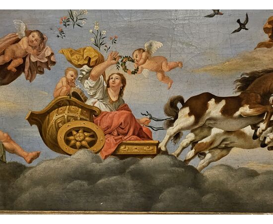 Raffigurante "l'Aurora" Olio su tela. Misure cm h. 43x85
