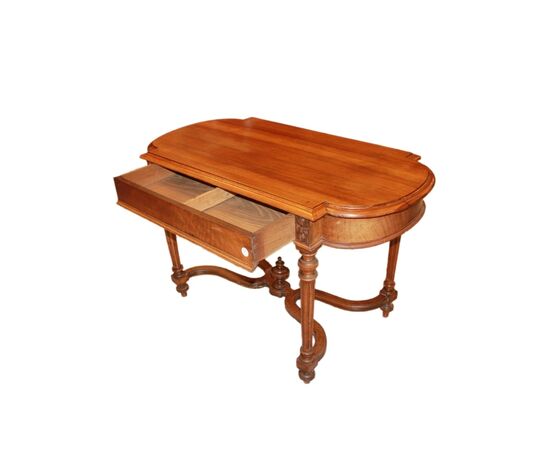 Tavolo da salotto con cassetto stile Luigi XVI in noce del 1800