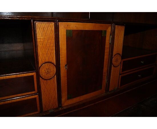 Secretaire olandese Impero di fine 1700 in piuma di mogano 