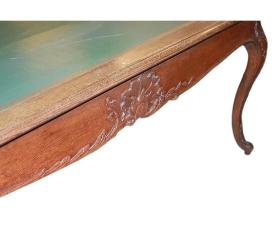 Tavolo Scrivania Con Piano in Pelle in Legno di Rovere Stile Provenzale 1800
