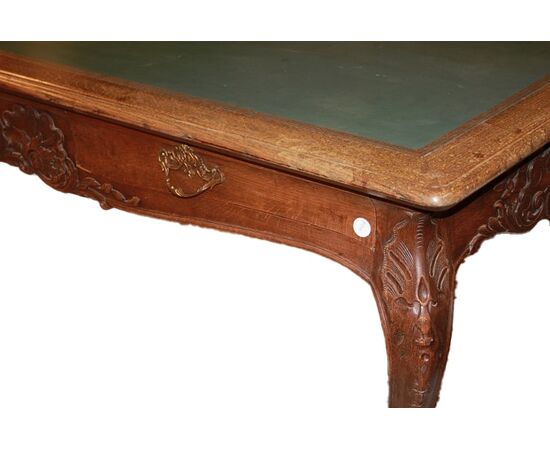 Tavolo Scrivania Con Piano in Pelle in Legno di Rovere Stile Provenzale 1800