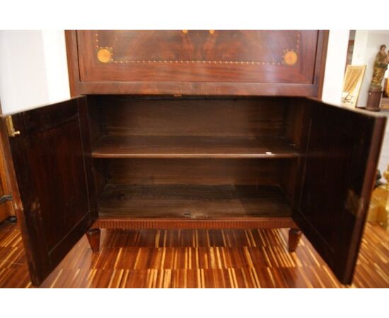 Secretaire olandese Impero di fine 1700 in piuma di mogano 