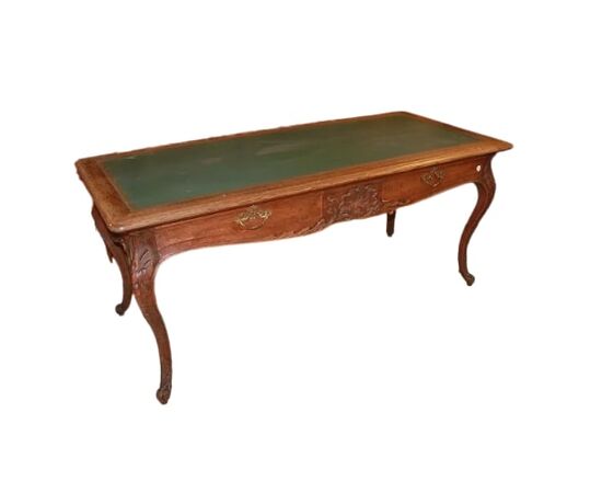 Tavolo Scrivania Con Piano in Pelle in Legno di Rovere Stile Provenzale 1800