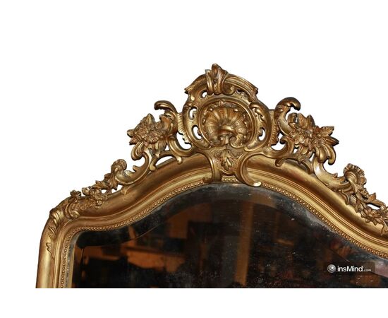 Grande specchiera stile Luigi XV in legno dorato foglia oro