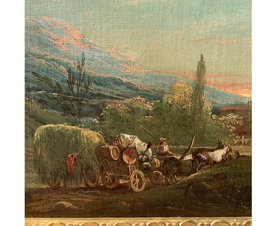 Antonio Diziani (Venezia 1737 - Venezia 1797) - Paesaggio bucolico con personaggi e carro.