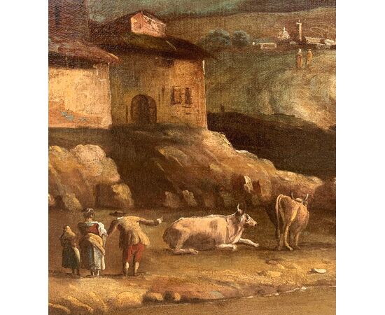 Francesco Tironi (Venezia 1745 - Venezia 1797) - Paesaggio veneto con pastori e armenti.