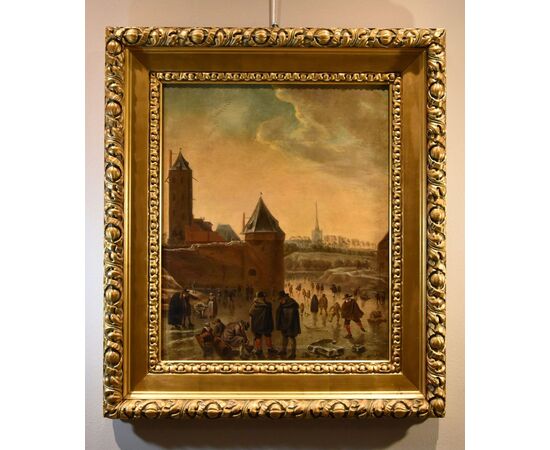 Paesaggio invernale con la città di Utrecht, Herman Saftleven il Vecchio (Rotterdam 1609 - Utrecht 1685) bottega