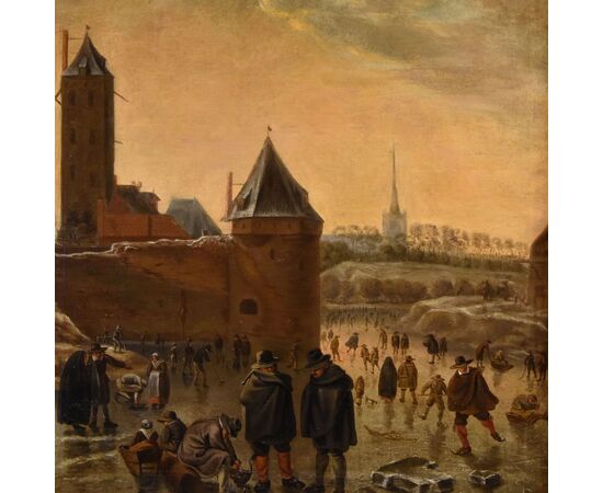 Paesaggio invernale con la città di Utrecht, Herman Saftleven il Vecchio (Rotterdam 1609 - Utrecht 1685) bottega