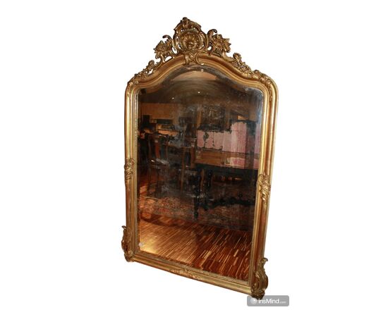 Grande specchiera stile Luigi XV in legno dorato foglia oro