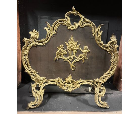 AL321 - Parascintille Rocaille in bronzo dorato, epoca '800, misure cm L 73 x H 73 x P 20