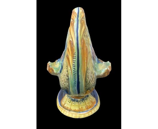 Versatoio in maiolica a forma di delfino rinascimentale.Manifattura Cantagalli.Firenze.