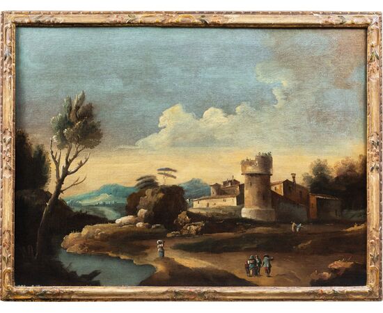 Francesco Tironi (Venezia 1745 - Venezia 1797) - Paesaggio veneto con pastori e armenti.