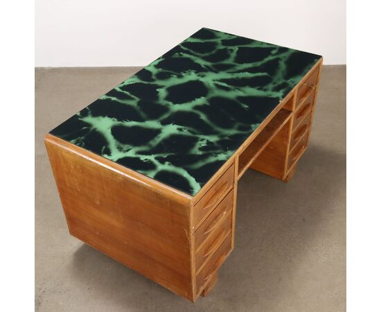 Scrivania con Piano in Vetro Verde e Nero Anni 40-50
