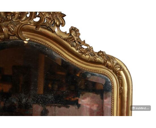 Grande specchiera stile Luigi XV in legno dorato foglia oro