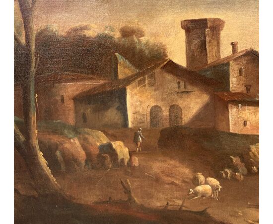 Francesco Tironi (Venezia 1745 - Venezia 1797) - Paesaggio veneto con pastori e armenti.