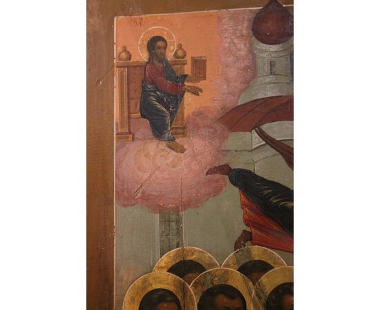 Icona russa: Protezione della Madre di Dio o Pokrov, XIX secolo misure tavola 92 x 70 cm. 