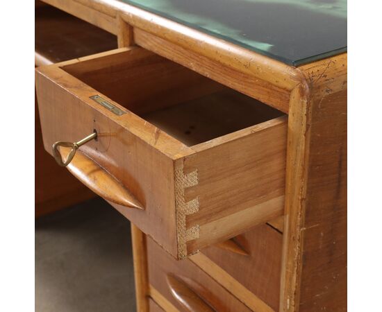 Scrivania con Piano in Vetro Verde e Nero Anni 40-50