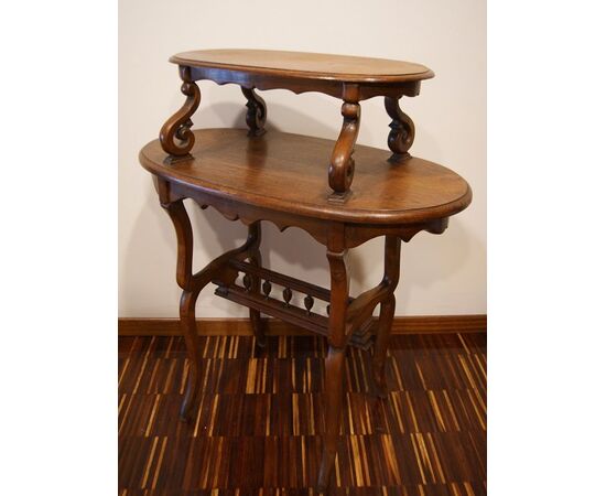 Antico tavolino francese 2 piani in rovere del 1800 francese 