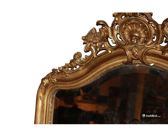Grande specchiera stile Luigi XV in legno dorato foglia oro