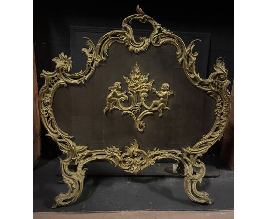 AL321 - Parascintille Rocaille in bronzo dorato, epoca '800, misure cm L 73 x H 73 x P 20