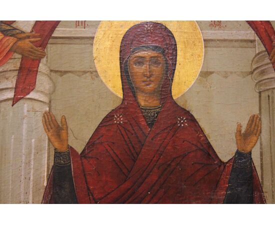 Icona russa: Protezione della Madre di Dio o Pokrov, XIX secolo misure tavola 92 x 70 cm. 