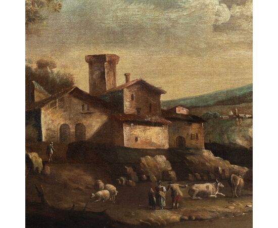Francesco Tironi (Venezia 1745 - Venezia 1797) - Paesaggio veneto con pastori e armenti.