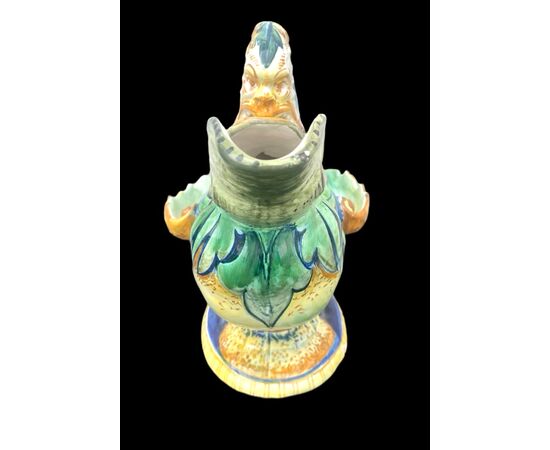 Versatoio in maiolica a forma di delfino rinascimentale.Manifattura Cantagalli.Firenze.