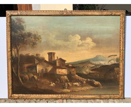Francesco Tironi (Venezia 1745 - Venezia 1797) - Paesaggio veneto con pastori e armenti.