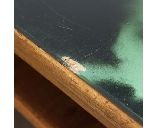 Scrivania con Piano in Vetro Verde e Nero Anni 40-50