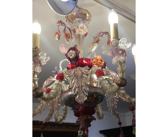 Rezzonico Murano glass chandelier 6 flames     