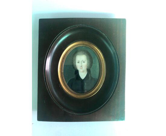 Miniature on ivory with female figure. Rosewood frame.     