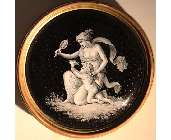 Venere e Cupido smalto su placca di rame, Francia XIX sec.